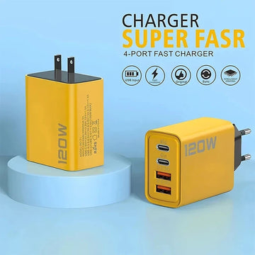 4 Ports 120W USB Type C Charger Travel Fast Charge