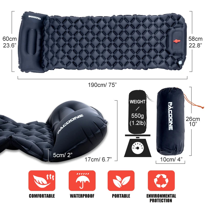 PACOONE Outdoor Camping Sleeping Pad Inflatable