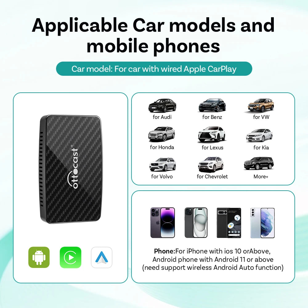 Ottocast Play2Video Pro Ai Box Wireless CarPlay Android Auto Adapter Built in Youtube Netflix IPTV for Car