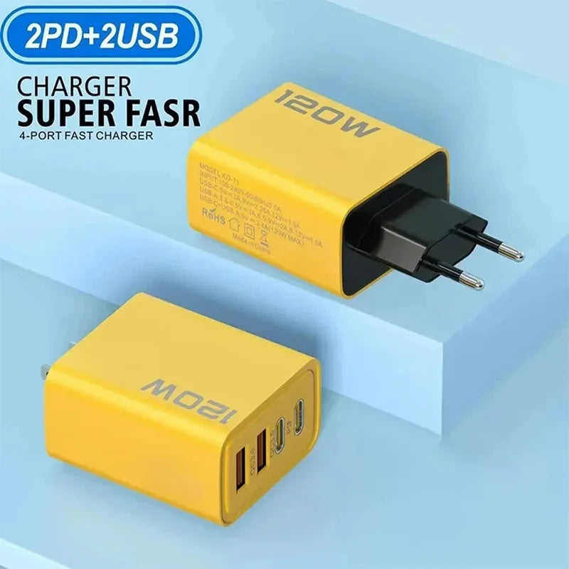 4 Ports 120W USB Type C Charger Travel Fast Charge