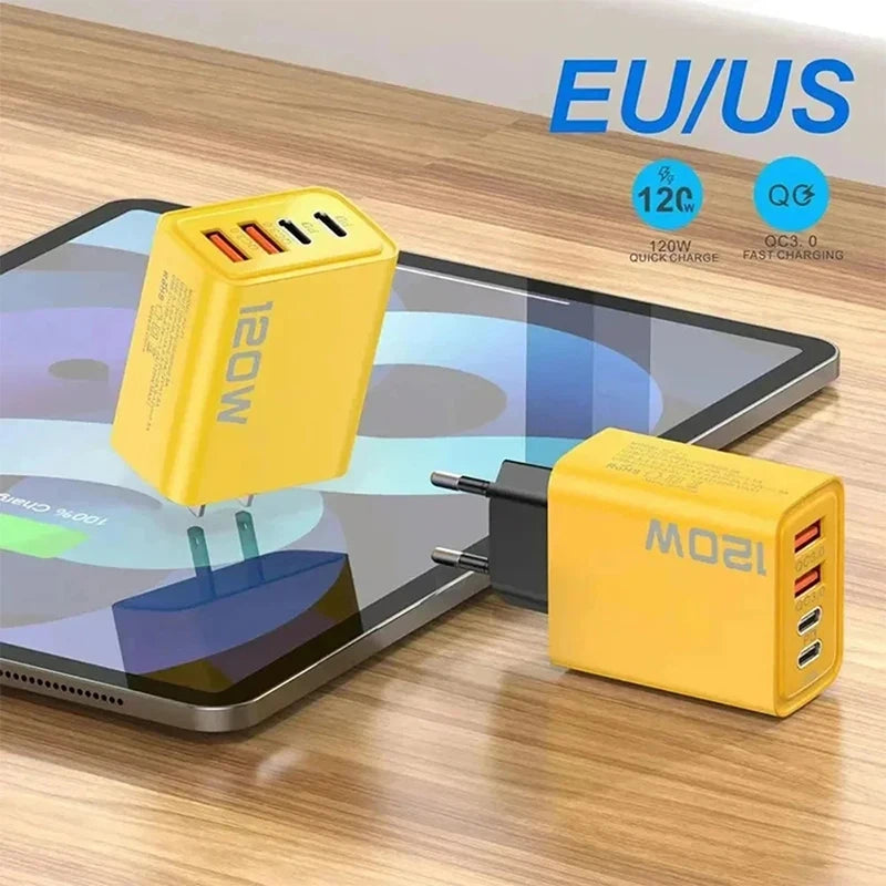 4 Ports 120W USB Type C Charger Travel Fast Charge