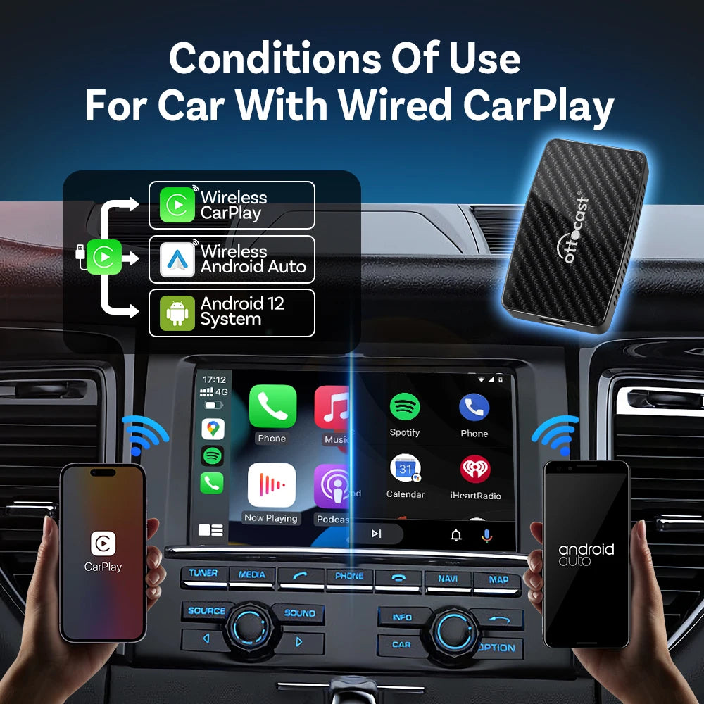 Ottocast Play2Video Pro Ai Box Wireless CarPlay Android Auto Adapter Built in Youtube Netflix IPTV for Car