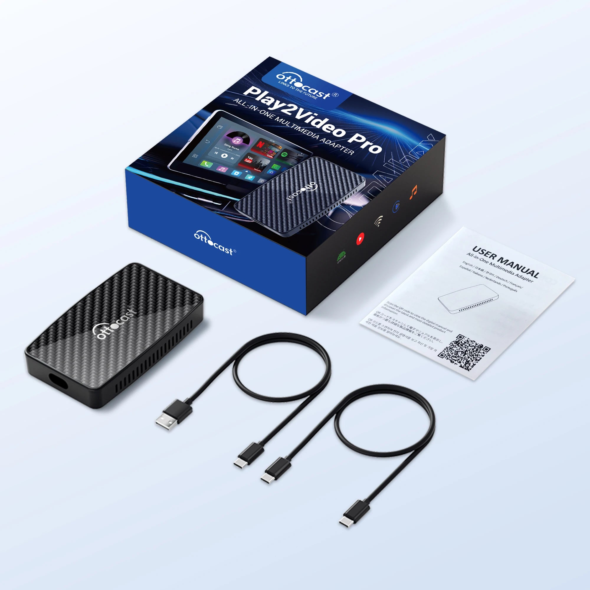 Ottocast Play2Video Pro Ai Box Wireless CarPlay Android Auto Adapter Built in Youtube Netflix IPTV for Car