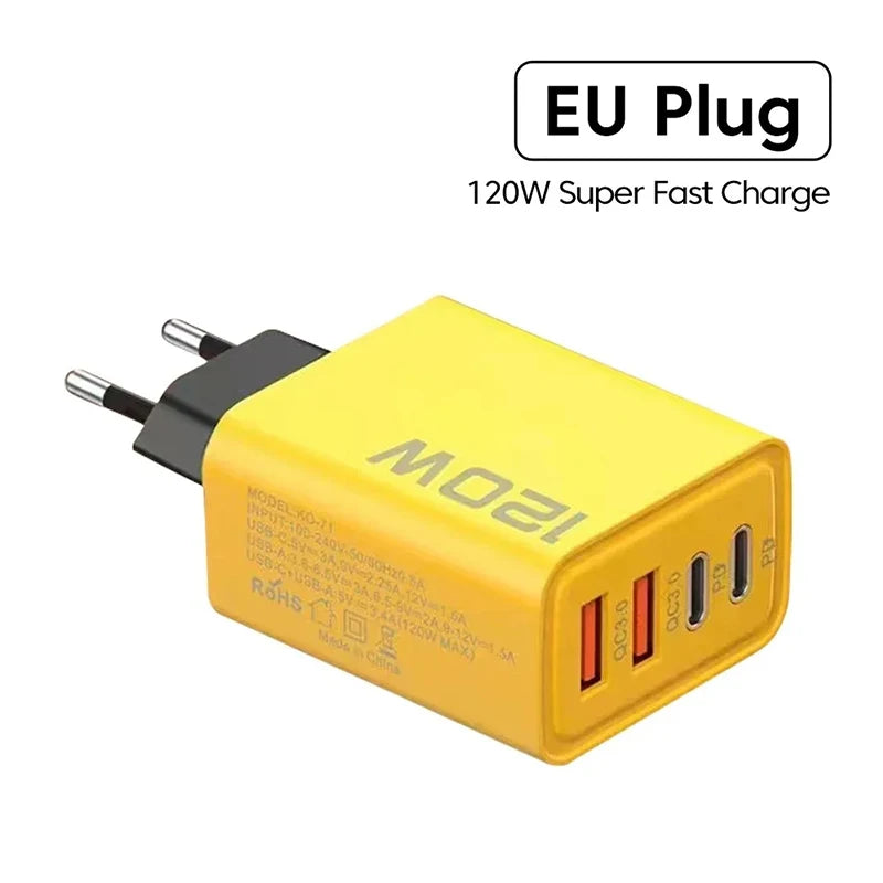 4 Ports 120W USB Type C Charger Travel Fast Charge