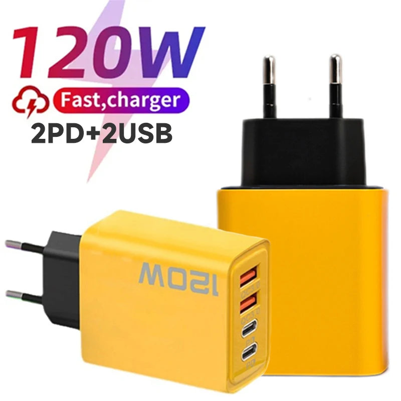 4 Ports 120W USB Type C Charger Travel Fast Charge