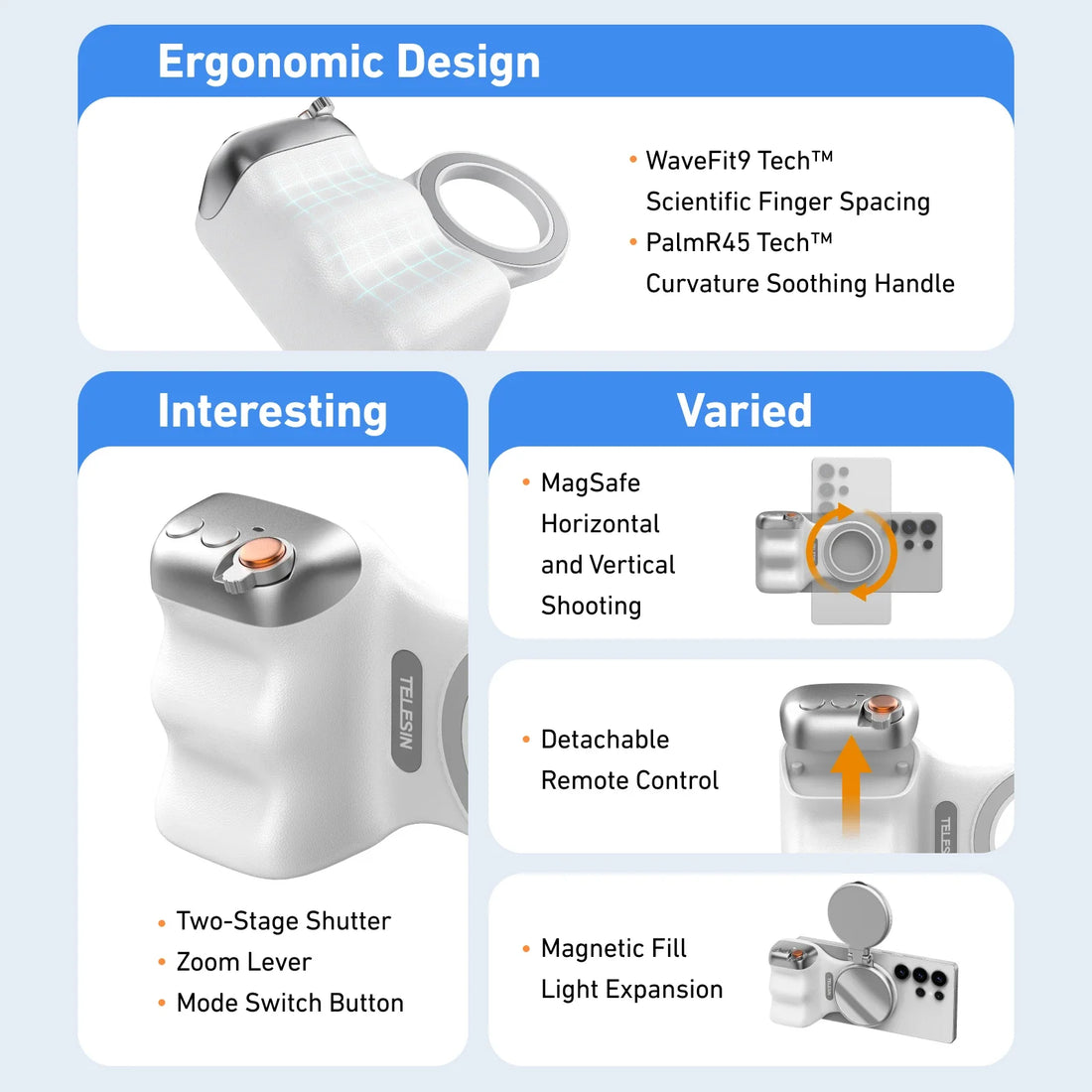 Fun Shot Magnetic Grip, Ergonomic Style Phone Camera