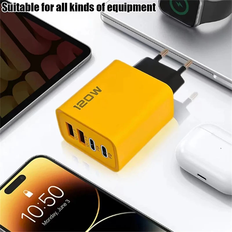 4 Ports 120W USB Type C Charger Travel Fast Charge