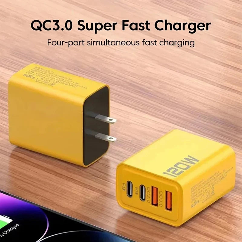 4 Ports 120W USB Type C Charger Travel Fast Charge